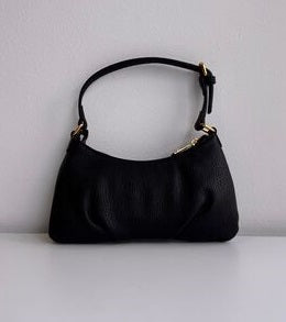 Black Textured Hobo Bag with Logo Detail