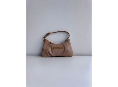Neutral Textured Shoulder Bag with Gold Accent