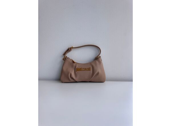 Neutral Textured Shoulder Bag with Gold Accent