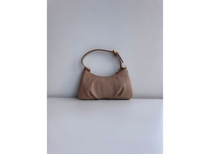 Neutral Textured Shoulder Bag with Gold Accent