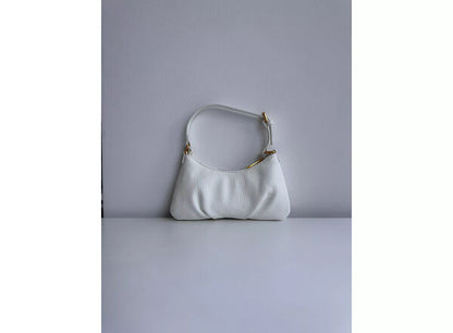White Textured Shoulder Bag with Gold Logo