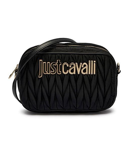 Black Quilted Crossbody Bag with Logo Accent