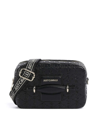 Black Embossed Crossbody Bag with Logo Strap