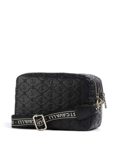 Black Embossed Crossbody Bag with Logo Strap