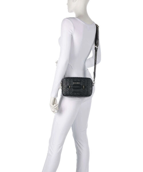 Black Embossed Crossbody Bag with Logo Strap