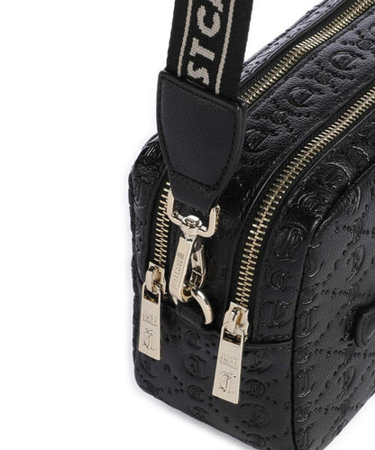 Black Embossed Crossbody Bag with Logo Strap