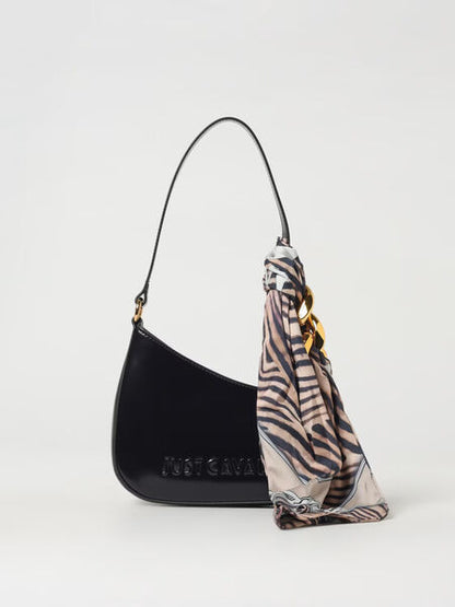 Black Faux Leather Shoulder Bag with Scarf Detail