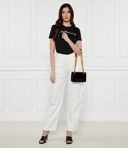 Black Glossy Mini Bag with Gold Chain Detail