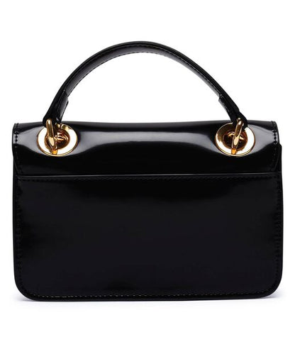 Black Glossy Mini Bag with Gold Chain Detail
