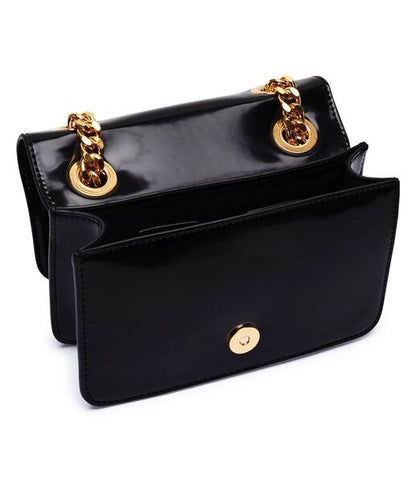 Black Glossy Mini Bag with Gold Chain Detail