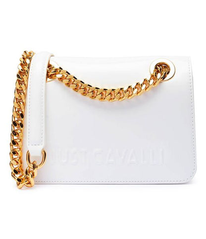 White Structured Shoulder Bag with Gold Chain Handle