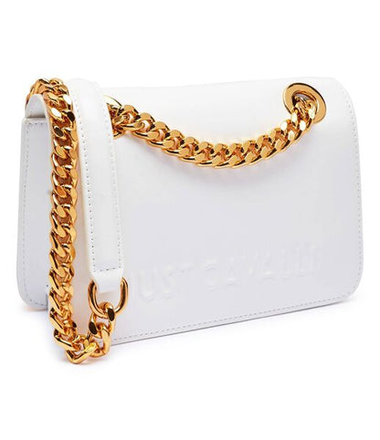 White Structured Shoulder Bag with Gold Chain Handle