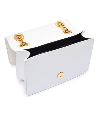 White Structured Shoulder Bag with Gold Chain Handle