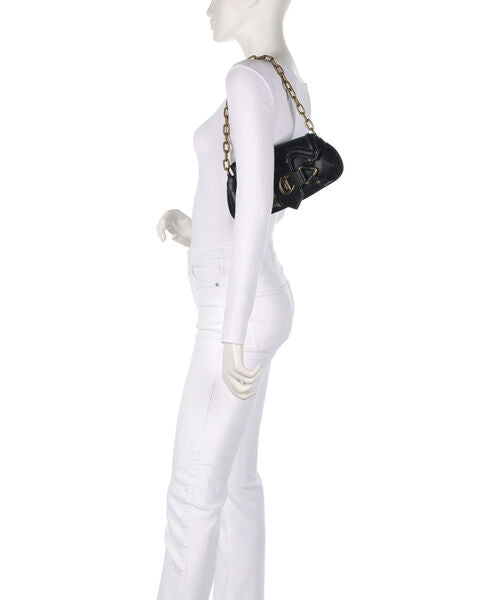 Black Chain-Accent Shoulder Bag