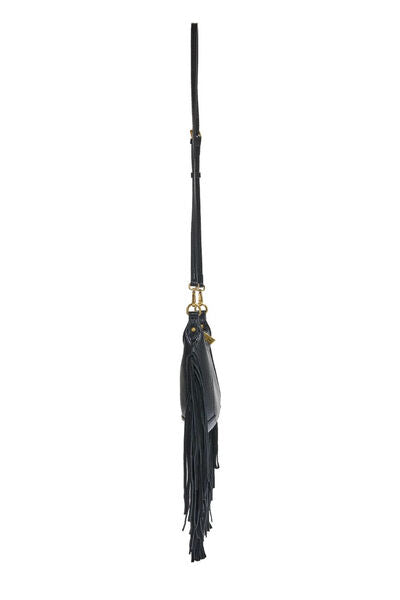 Black Fringe Crossbody Bag with Gold Accent