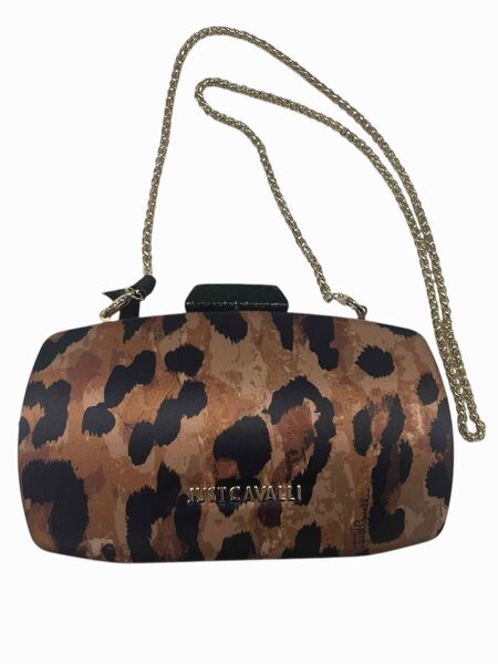Leopard Print Satin Clutch with Chain Strap