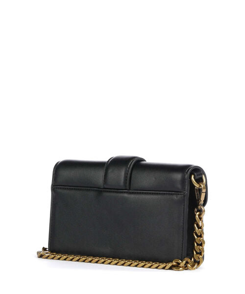 Black Leather Crossbody Bag with Snake Accent