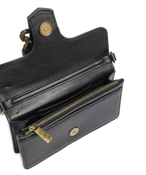Black Leather Crossbody Bag with Snake Accent