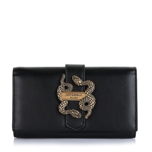 Black Leather Clutch with Snake Accent