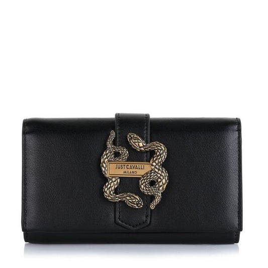 Black Leather Clutch with Snake Accent