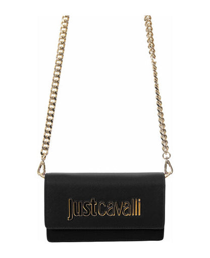 Black Logo Crossbody Bag with Chain Strap