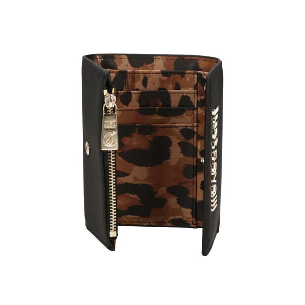 Black Textured Leather Wallet with Logo Detail