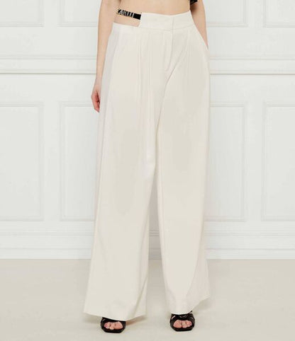 Cream High-Waisted Wide-Leg Trousers with Belt Detail
