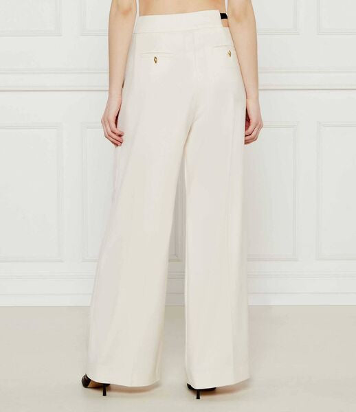 Cream High-Waisted Wide-Leg Trousers with Belt Detail