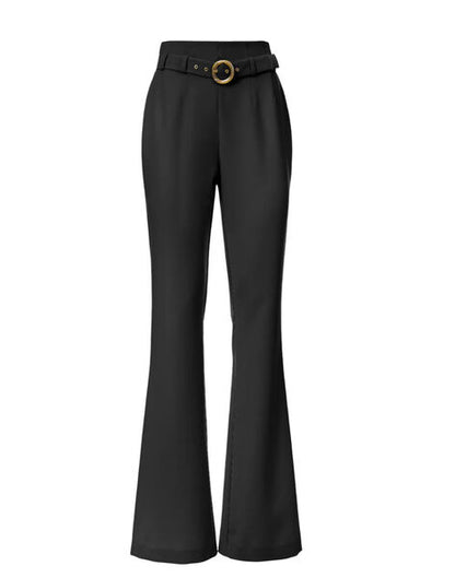 Black Flared Trousers with Belt Detail