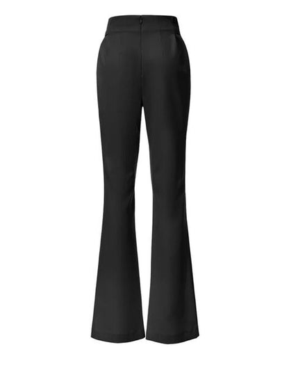 Black Flared Trousers with Belt Detail