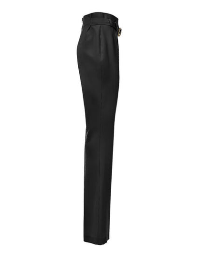Black Flared Trousers with Belt Detail