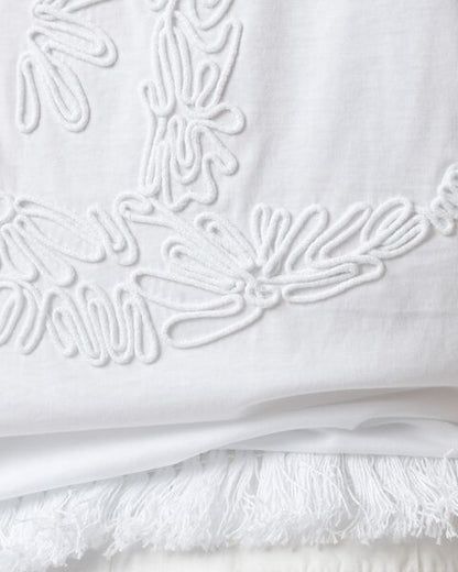 White Cotton T-Shirt with Fringe Hem