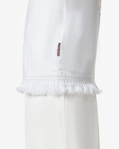 White Cotton T-Shirt with Fringe Hem