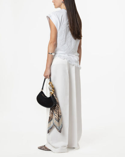 White Cotton T-Shirt with Fringe Hem