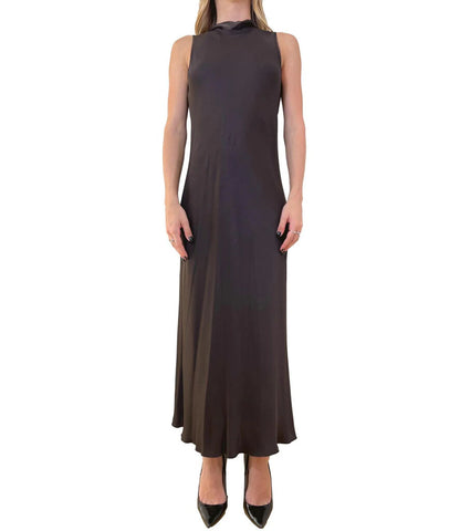 Chocolate Sleeveless Maxi Dress with Subtle Drape
