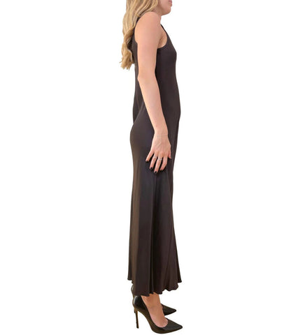 Chocolate Sleeveless Maxi Dress with Subtle Drape