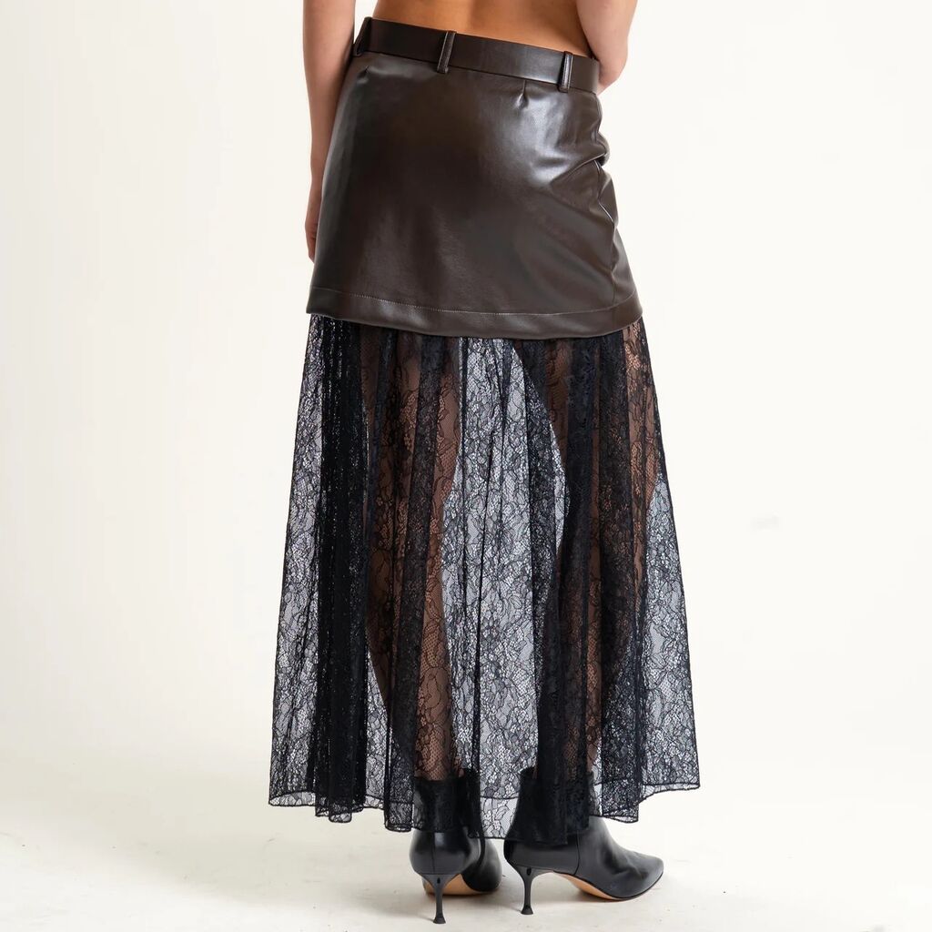 Black Faux Leather Lace Maxi Skirt