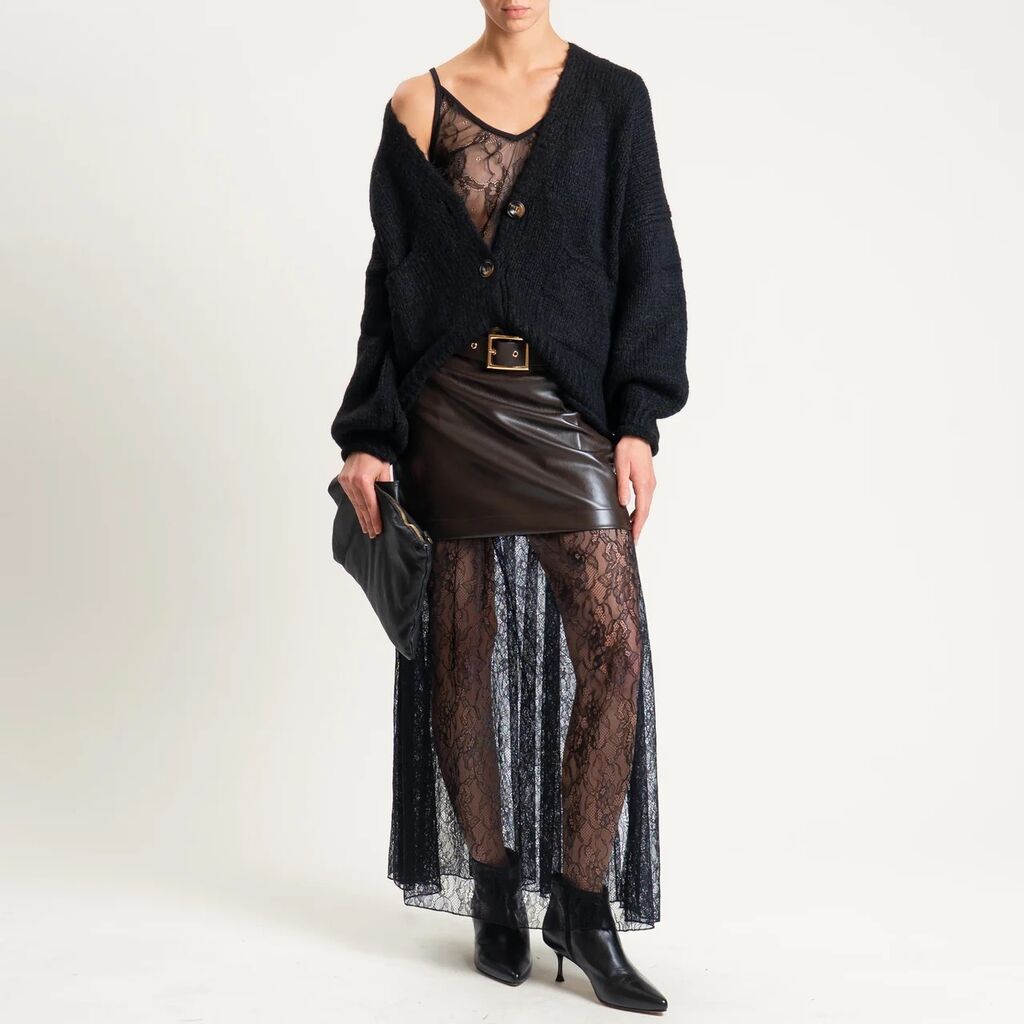Black Faux Leather Lace Maxi Skirt