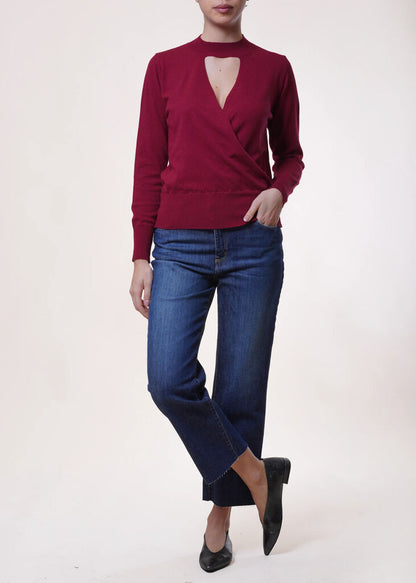 Red Knit Sweater with Keyhole Detail