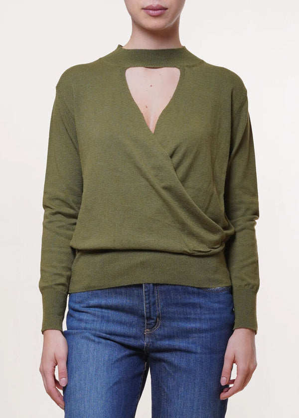 Olive Knit Top with Keyhole Detail