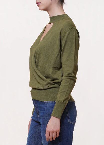 Olive Knit Top with Keyhole Detail