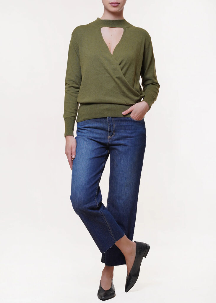 Olive Knit Top with Keyhole Detail
