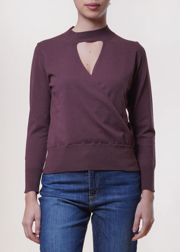 Deep Plum Knit Top with Keyhole Detail