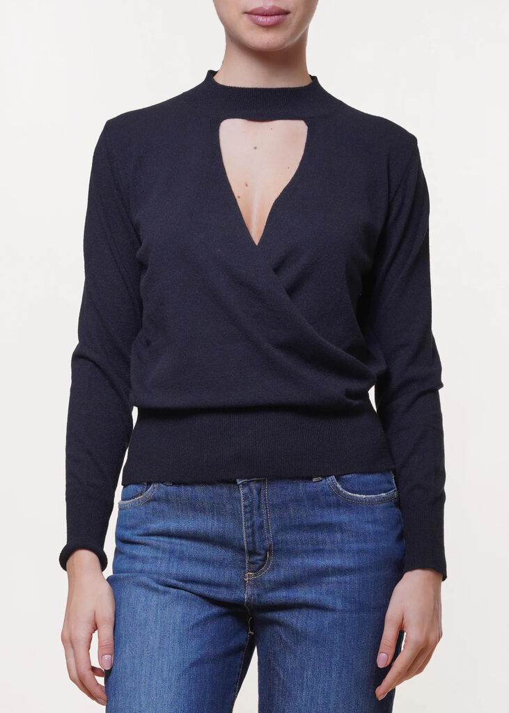 Black Knit Top with Cutout Detail