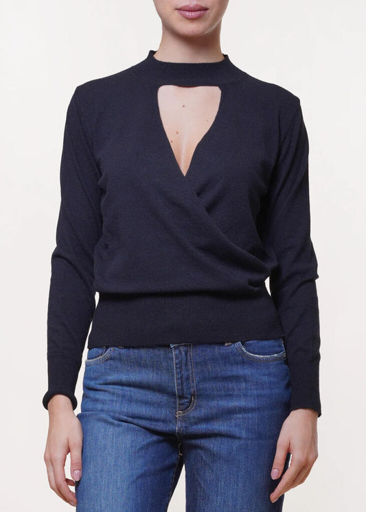 Black Knit Top with Cutout Detail