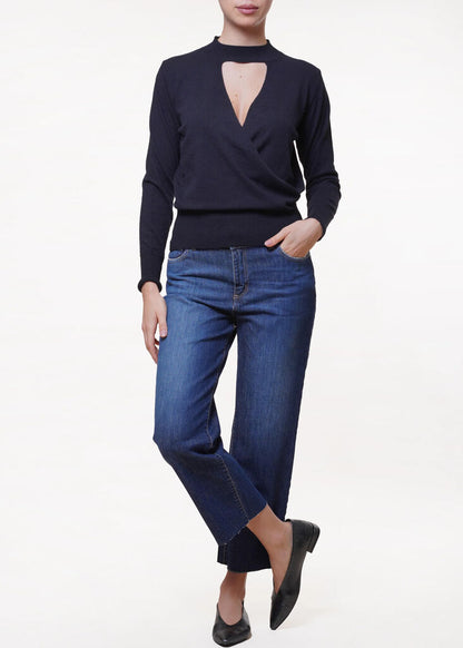 Black Knit Top with Cutout Detail