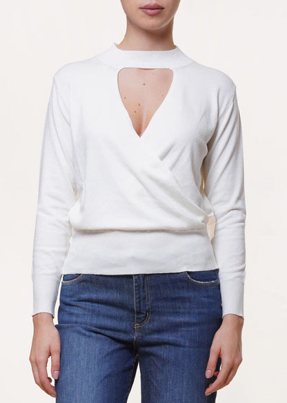 Elegant White Sweater with Keyhole Detail