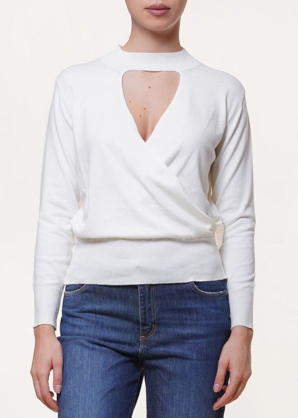 Elegant White Sweater with Keyhole Detail