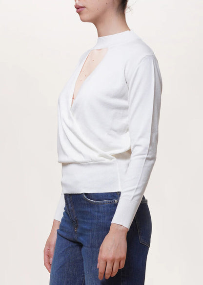 Elegant White Sweater with Keyhole Detail