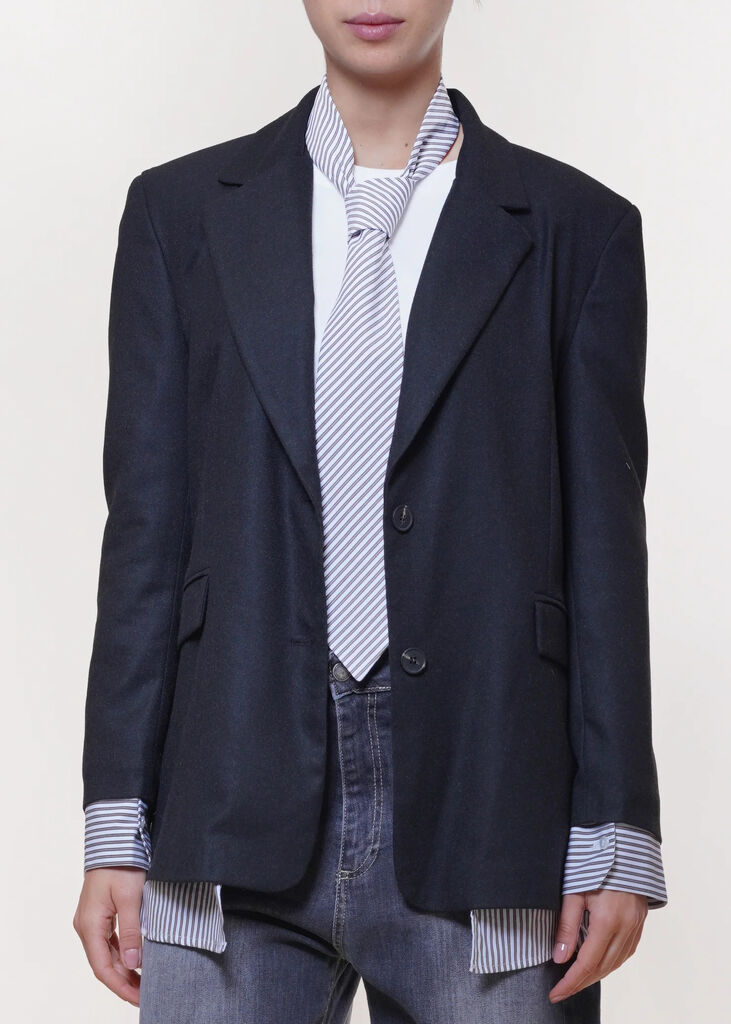 Black Tailored Blazer with Striped Accents